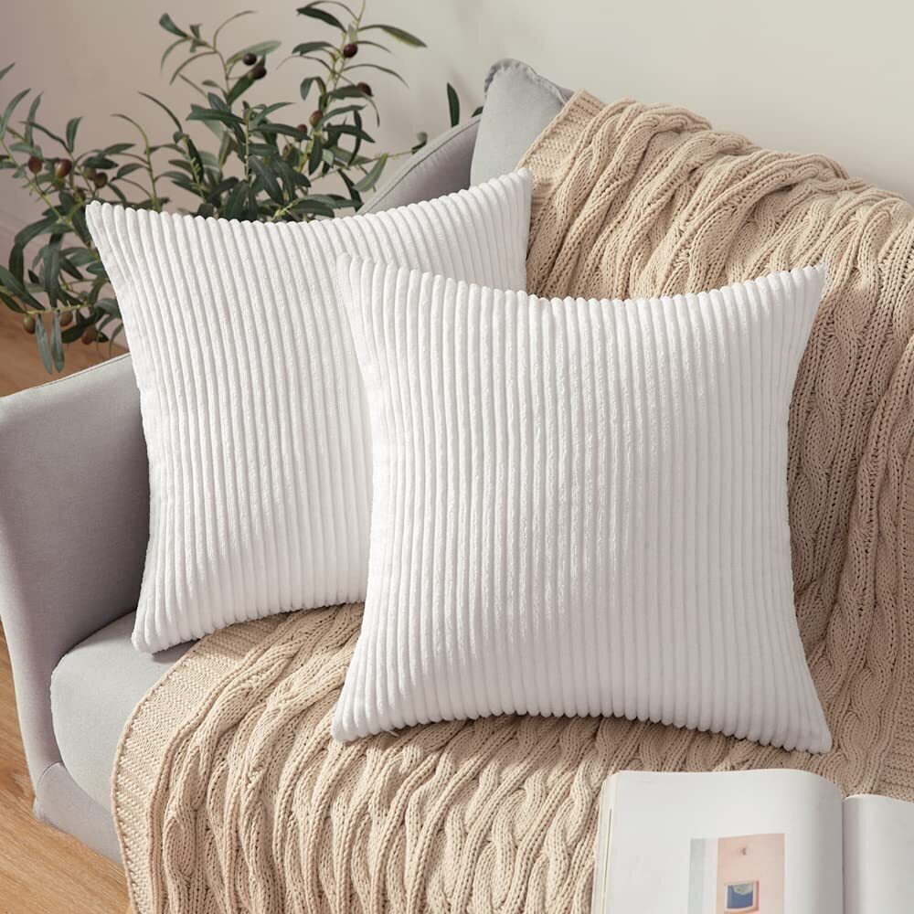 7943 Winter Pack of 2 Corduroy Pillow Covers Soft Soild Striped Throw